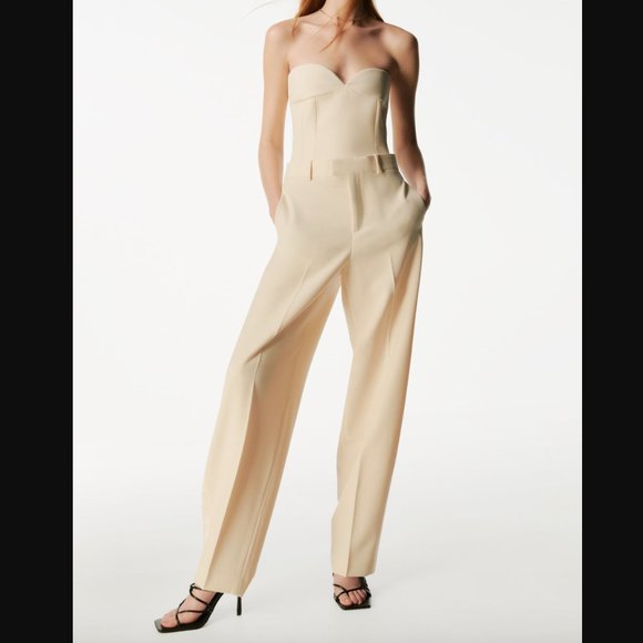 ZARA Oyster White Tuxedo The Masculine Trousers & Bustier Sweetheart Neckline
